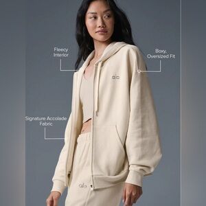 Alo Accolade Full Zip Hoodie - Gravel Color -L